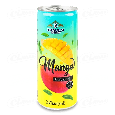 Напій соковий Bisan drinks Mango без газу в залізній банці, 250мл