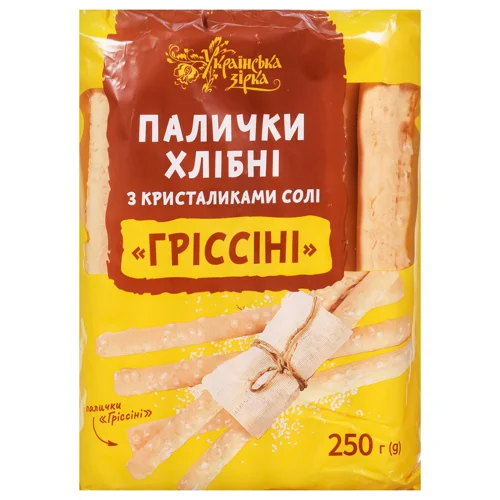 Палички хлібні Українська Зірка Гріссіні з кристаликами солі 250г