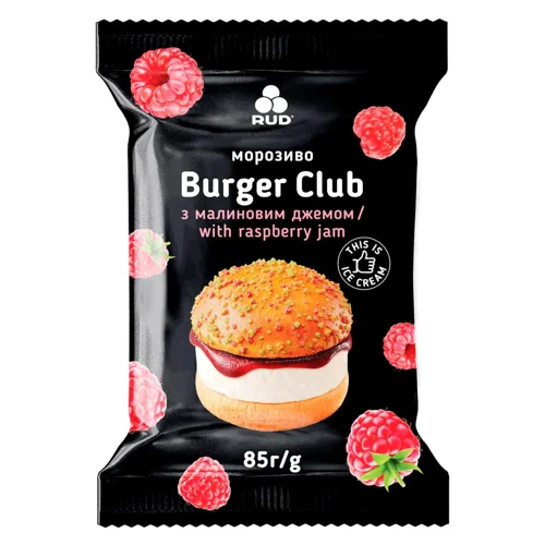 Морозиво Rud Burger Club з малиновим джемом 85г