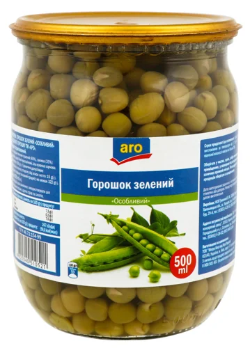 Горошок Зелений Консервований Вищого Ґатунку, 500 Г