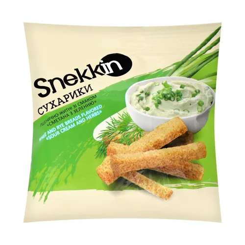 Сухарики пшенично-житні зі смаком Сметана з зеленню Snekkin м/у 35г