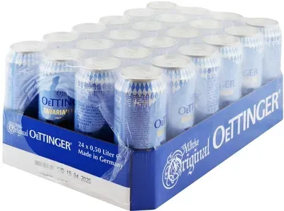 Упаковка пива Oettinger Bavarian Helles світле фільтроване 0% 0.5 л х 24 шт