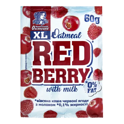 Каша вівсяна з червоними ягодами з молоком Моментальна Овсянушка 60г