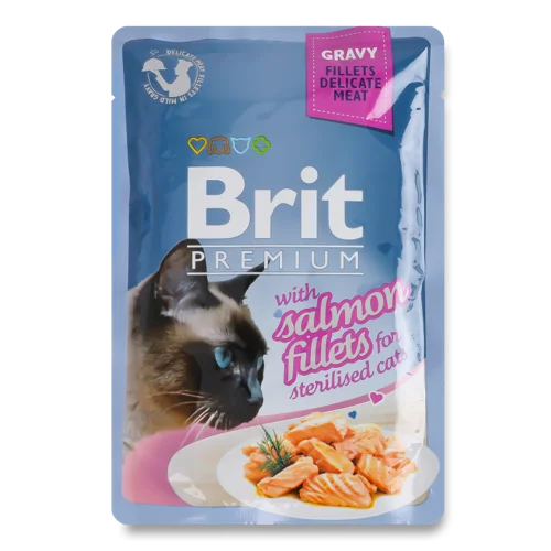 Вологий Корм Для Стерилізованих Котів Філе Лосося В Соусі Premium Brit, В/ґ, 85г