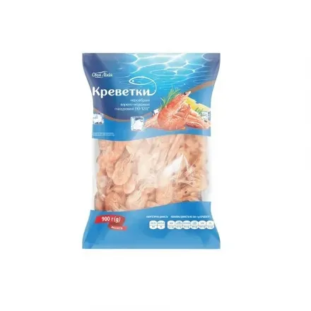 Креветки 0,9 кг Своя Лінія нерозібрані варено-морожені глазуровані 90/120 п/ет