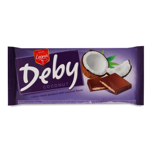 Какао-плитка з кокосовою начинкою, Deby Leona, м/у, 90 г