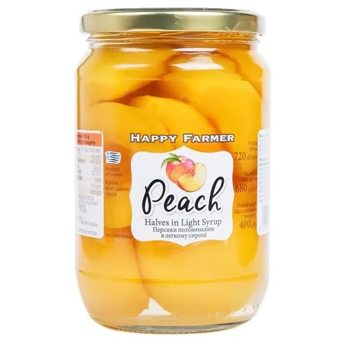 Персики Happy Farmer половинками в легкому сиропі консервовані пастеризовані 720г