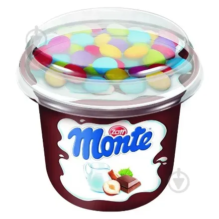 Десерт Zott Monte з шоколадом лісовими горіхами та какао-драже 70г