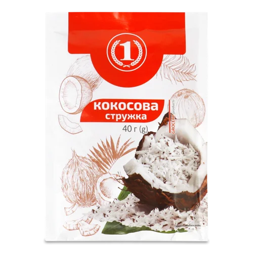 Стружка Кокосова Вищого Ґатунку, ТМ '1', м/у 40г