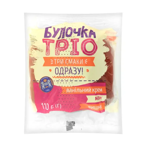Булочка Ванільний крем-мак-вишня Трио Кулиничі м/у 110г