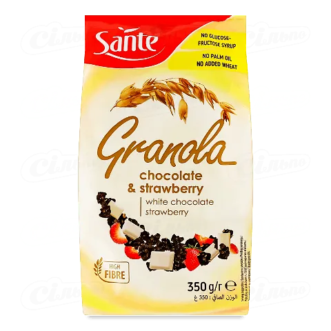 Гранола Sante з білим шоколадом та полуницею, 350г