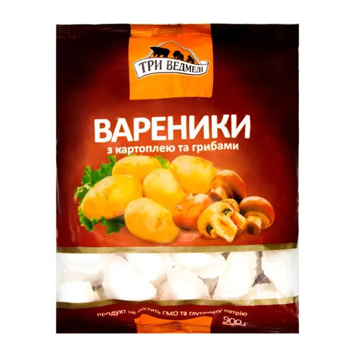 Вареники з картоплею та грибами Три ведмеді м/у 900г