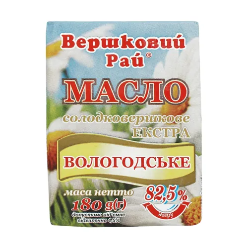 Масло 82.5% солодковершкове екстра Вологодське Вершковий рай м/у 180г
