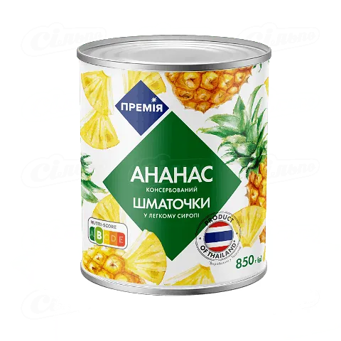 Ананас «Премія»® шматочки в легкому сиропі, 850г
