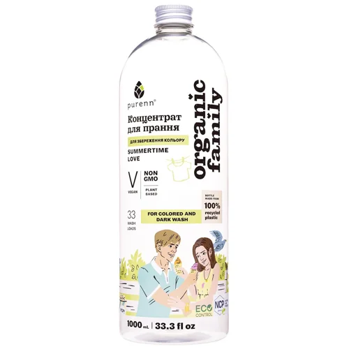 Гель для прання Organic Family Summertime Love для кольорових та темних речей концентрат 1л