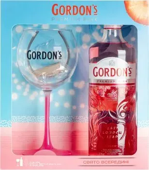Набір Джин Gordon's Premium Pink 0.7л 37.5% з бокалом і гирляндою