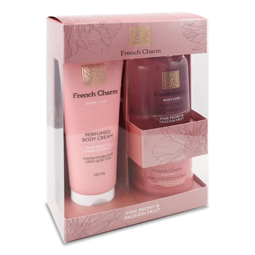 Гель для душу Pink Peony & Passion Fruit, Крем для тіла, Скраб для тіла, 200мл+125мл+80мл, Ліора
