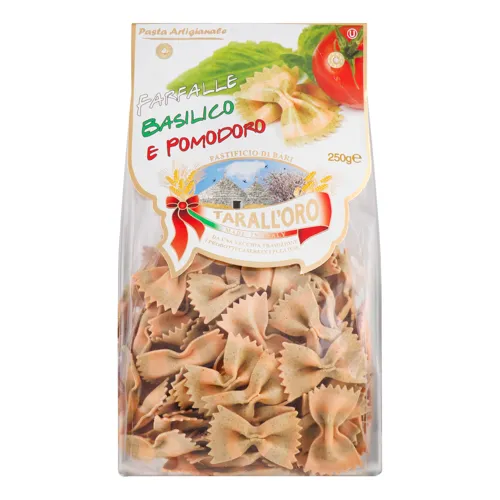 Вироби макаронні з твердих сортів пшениці з базиліком і томатами Farfalle Tarall’oro м/у 250г