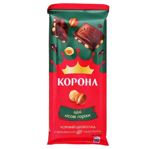 Шоколад Корона чорний з цілими лісовими горіхами 90г