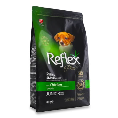 Корм сухий для цуценят малих порід з куркою Reflex Plus, повнораціонний та збалансований, м/у 3кг