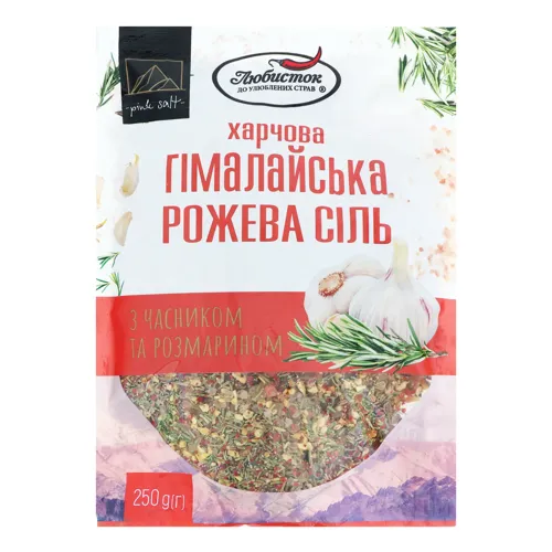 Сіль харчова гімалайська рожева крупна з часником та розмарином Любисток д/п 250г