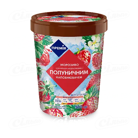 Морозиво «Премія»® з ароматом полуниці та полуничним наповнювачем, 500г