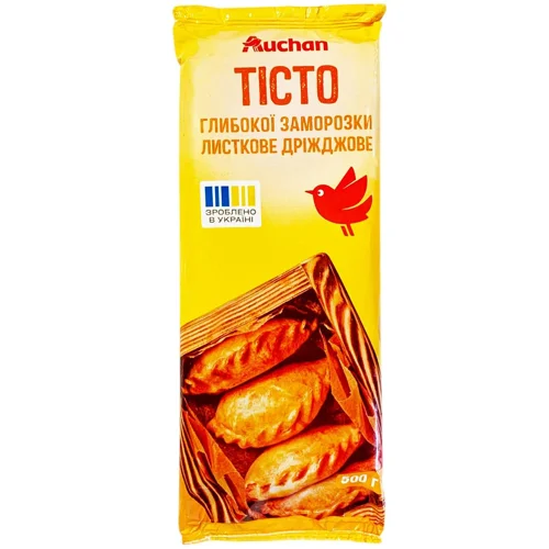 Тісто Auchan листкове дріжджове заморожене 500г