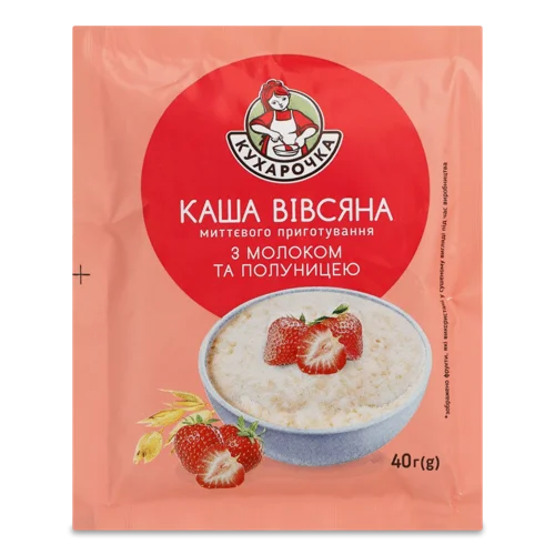 Каша Вівсяна Миттєвого Приготування З Молоком Та Полуницею, 40г