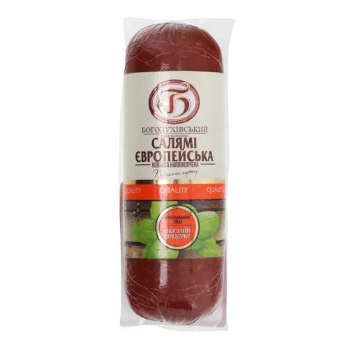 Ковбаса Салямі Європейська Богодухівський м'ясокомбінат напівкопчена варена 0.23кг