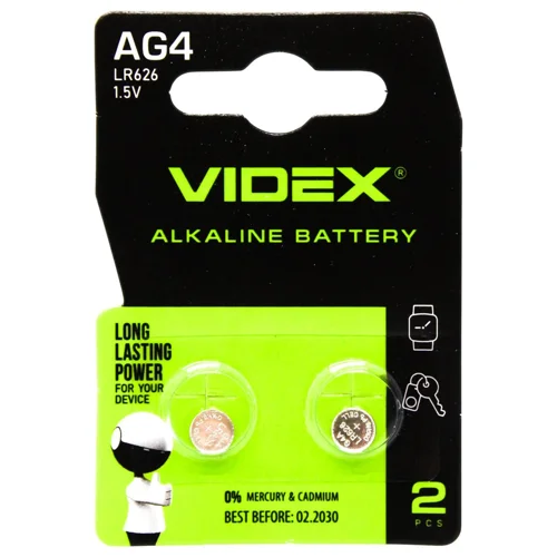 Батарейка Videx лужна AG4 LR626 2шт