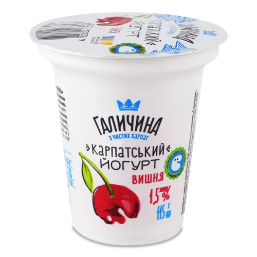 Йогурт Десертний Вишня 1.5% з Фруктовим Наповнювачем Карпатський Галичина, в/ґ, 115 г