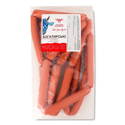 Сосиски Варено-Копчені Богатирські, Український М'ясокомбінат, 1 кг