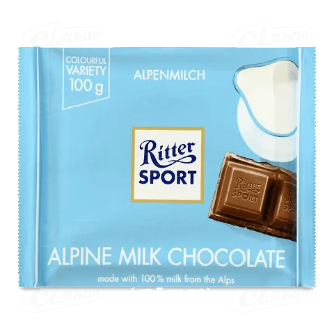 Шоколад молочний Ritter Sport з альпійським молоком 30%, 100г