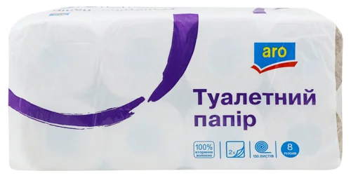 Туалетний Папір АRO 2 Шт. 8 Рулонів, Сірий, в/ґ, 8 рулонів