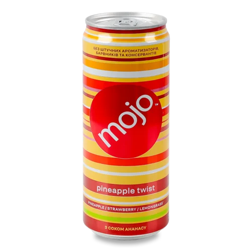 Напій Безалкогольний Сильногазований Соковмісний З Соком Ананасу Pineapple Twist Mojo, з/б 0.33л
