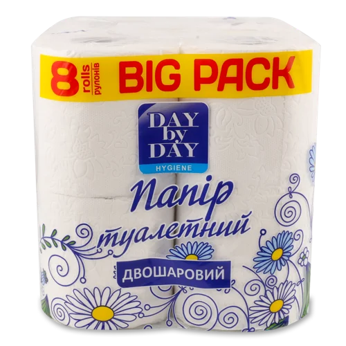 Туалетний Папір 2-Шаровий Білий Hygiene Day by Day, 8 шт