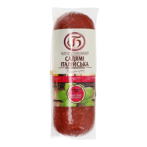 Ковбаса Салямі Італійська Богодухівський м'ясокомбінат напівкопчена варена 0.23кг