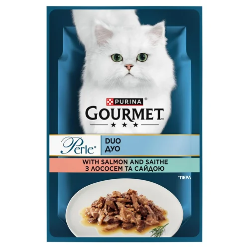 Корм вологий Gourmet Perle Duo з лососем та сайдою для дорослих котів 85г
