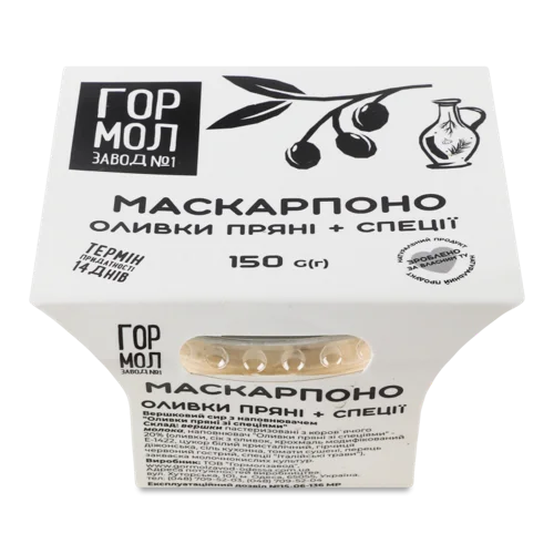 Сир Вершковий Маскарпоне Пряні Оливки Та Спеції Гормолзавод №1, к/у, 150г