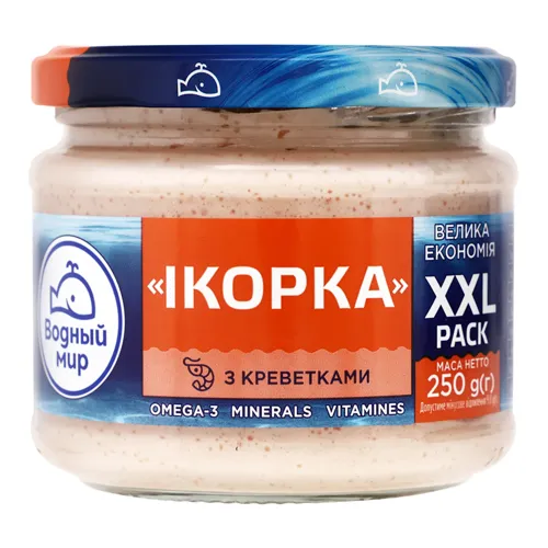 Продукт з ікрою скандинавської риби і креветками Ікорка Водный мир с/б 250г