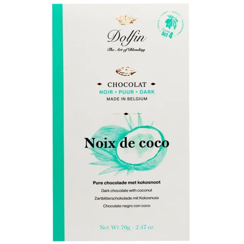 Шоколад чорний Dolfin какао з кокосом 60% 70г