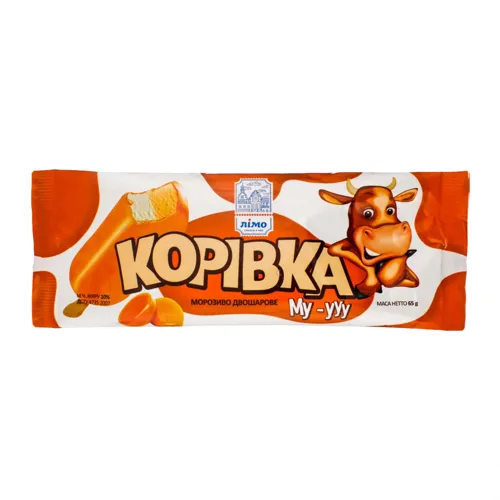 Морозиво 10% двошарове з ароматом біскоттіно та топленого молока в кондитерській молочній глазурі Корівка Лімо м/у 65г