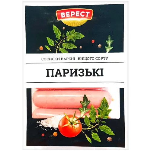 Сосиски Верест Паризькі варені вищий сорт 280г