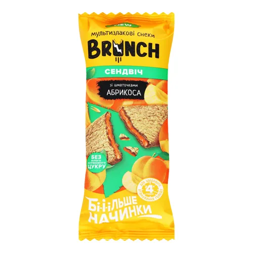 Снеки мультизлакові зі шматочками абрикоса Сендвіч Brunch м/у 56г