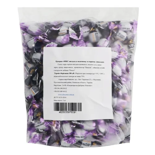 Цукерки мигдаль в молочному та чорному шоколаді Мікс Кондитерська фабрика Шоконат м/у 1кг