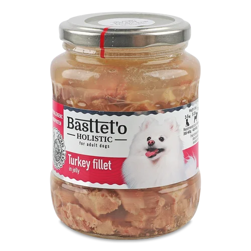 Філе Індички Для Собак В/ґ Шматочки В Желє Holistic Basttet'o Скляна Банка 360г