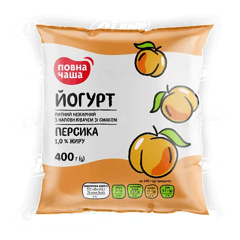 Йогурт «Повна Чаша»® з наповнювачем персик 1%, 400г