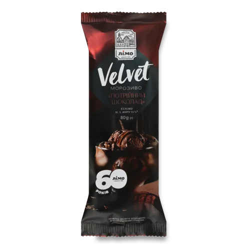 Морозиво Ескімо Шоколадне з Наповнювачем у Шоколадній Глазурі Тройний Шоколад Velvet Лімо, 80 г