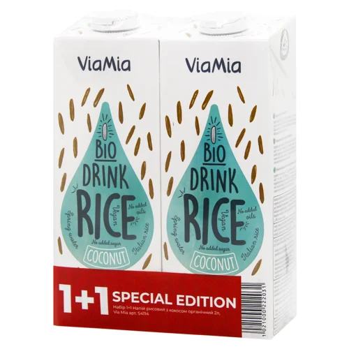 Напій рисовий Via Mia з кокосом органічний 2шт*1л