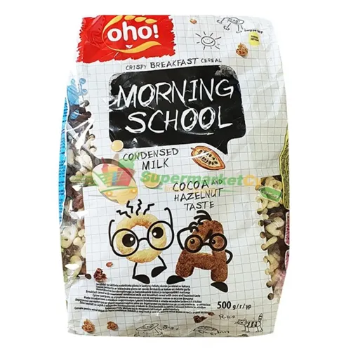 Сніданок сухий Oho Morning School зі згущеним молоком, какао зі смаком фундуку 500г
